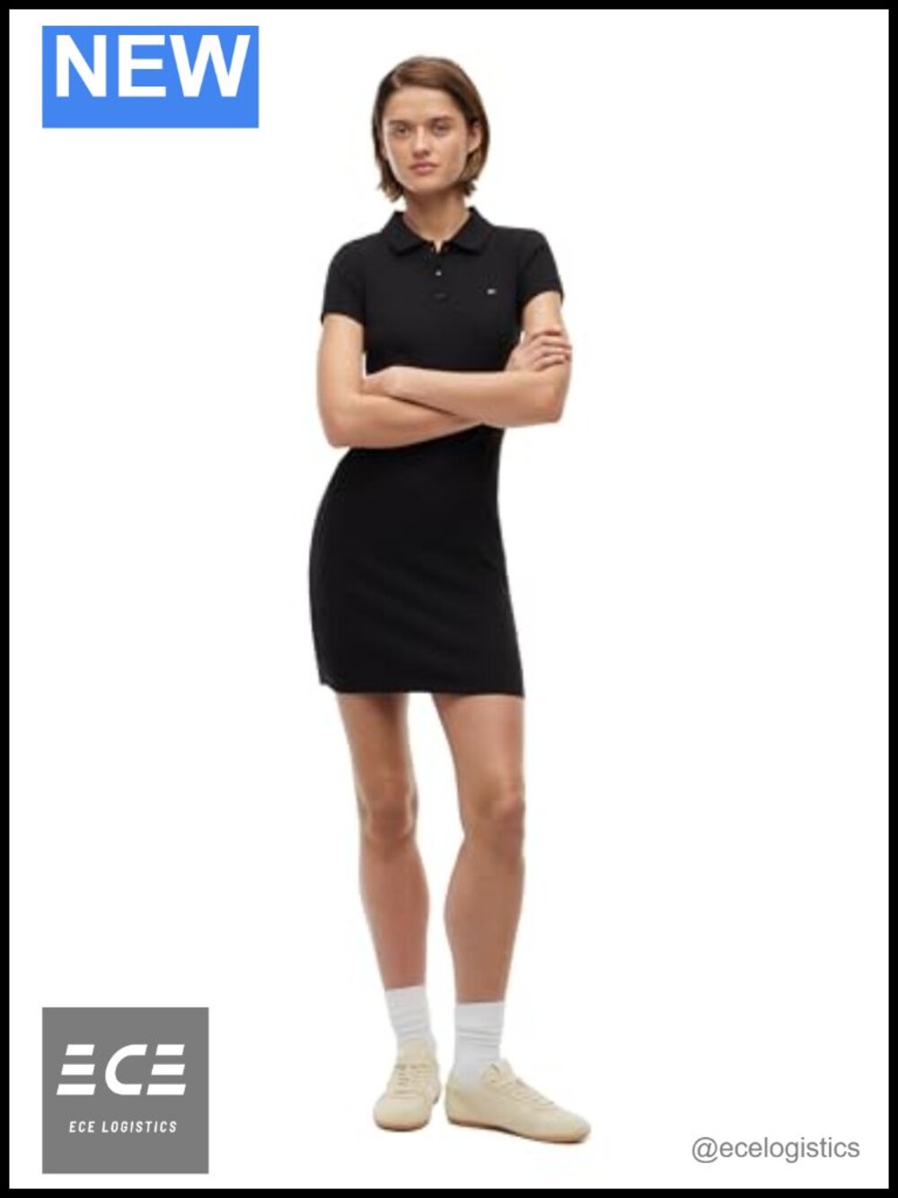 Ribbed Cotton Stretch Polo Mini Dress Short Sleeve Casual